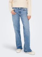 ONLY Juicy Low Waist Wide Leg Denim Jeans Light Blue Denim front view