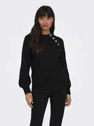 ONLY Emma Life Long Sleeve Button Detail Knit - Black Black front view
