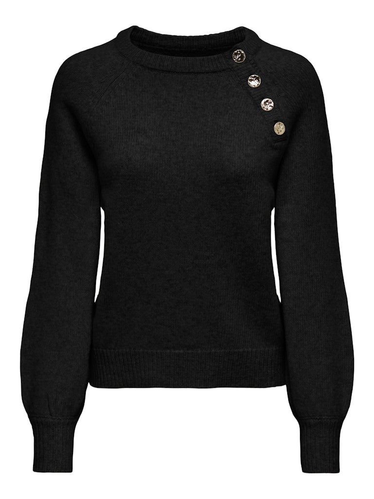 Ladies Emma Life Long Sleeve Button Detail Knit - Black-Ghost Front View