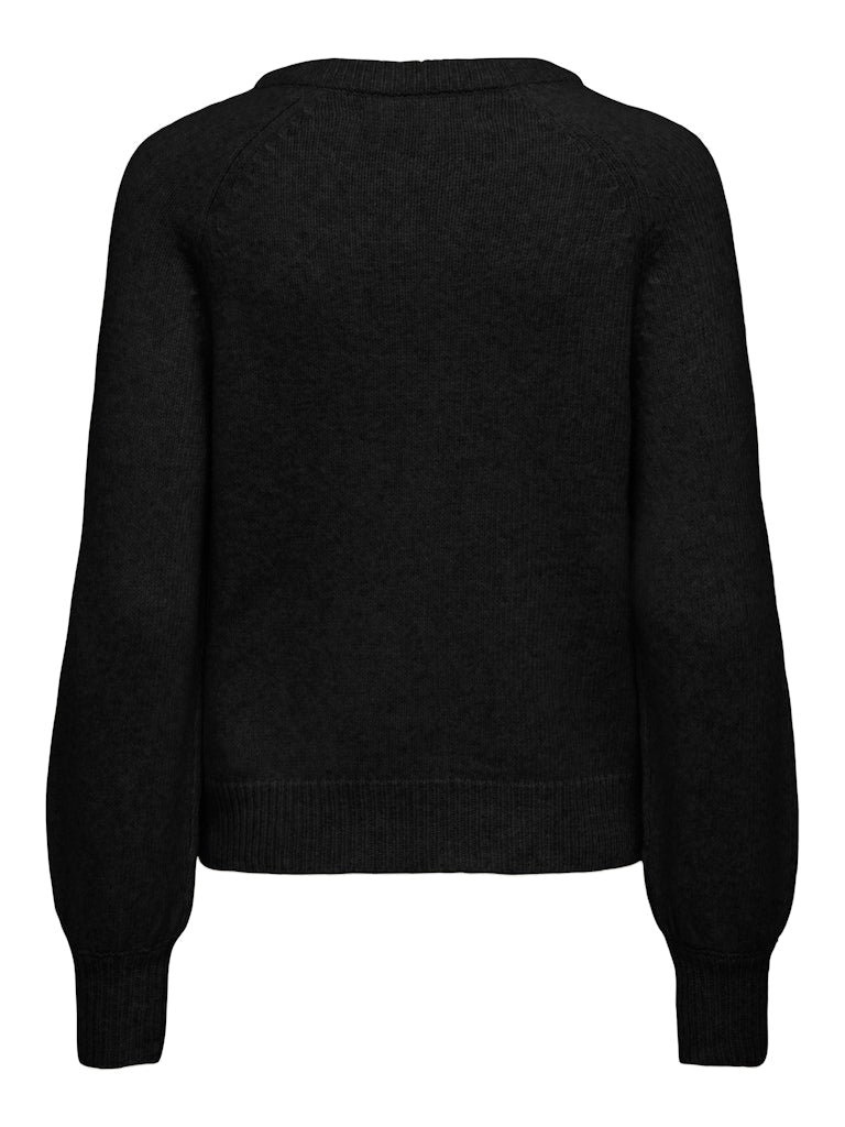 Ladies Emma Life Long Sleeve Button Detail Knit - Black-Ghost Back View