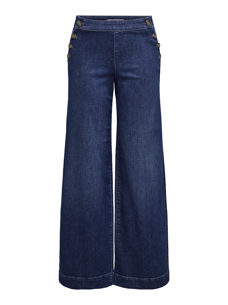 Ladies Madison High Waist Button Wide Denim Jeans-Front View