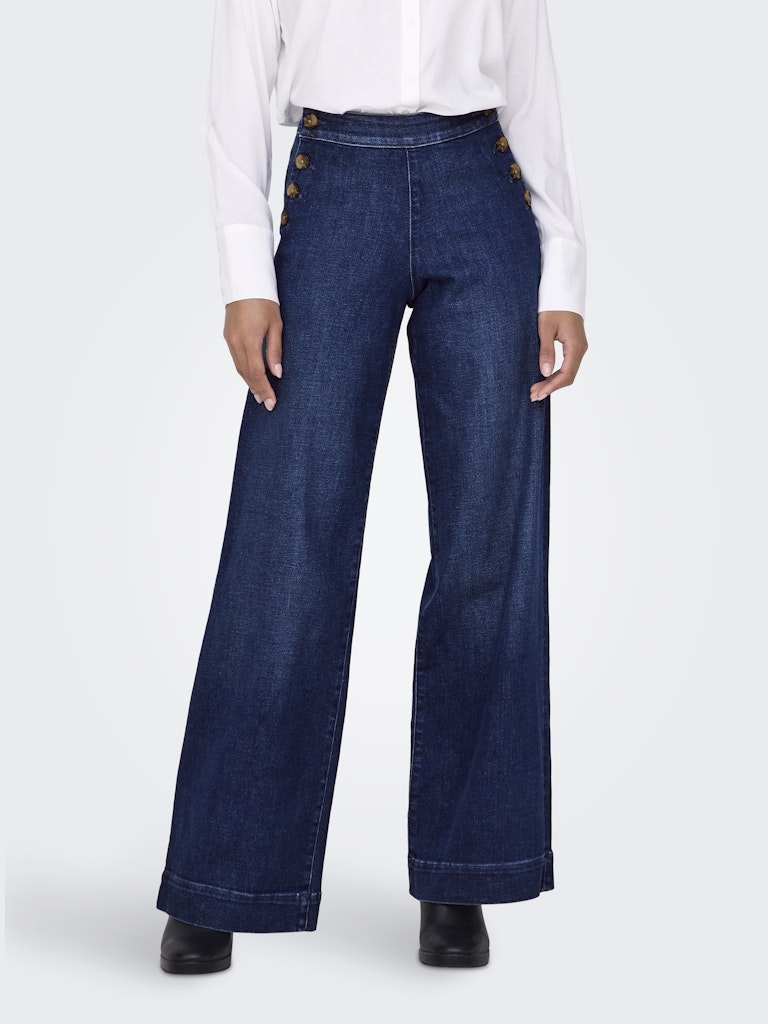 Leg detail of Madison high waist button wide denim jeans