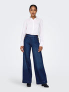 Model front view of Madison wide leg jeans
