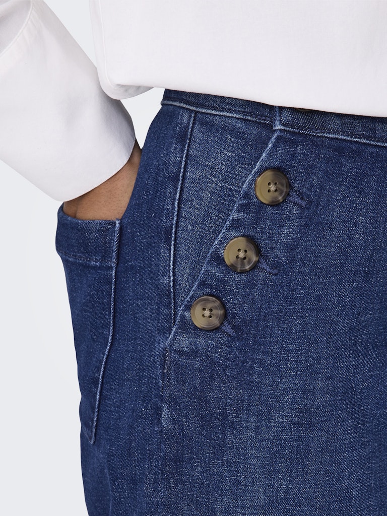 Ladies Madison High Waist Button Wide Denim Jeans-Front Button View