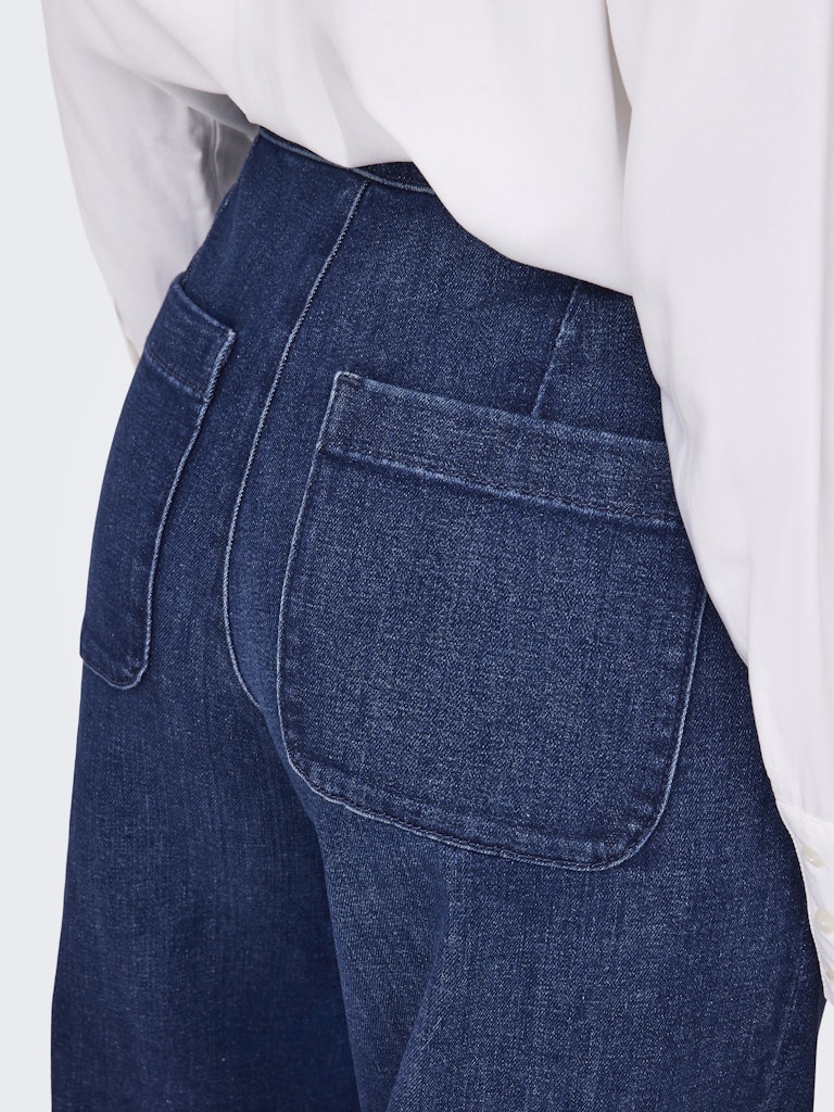 Ladies Madison High Waist Button Wide Denim Jeans-Back Pocket 