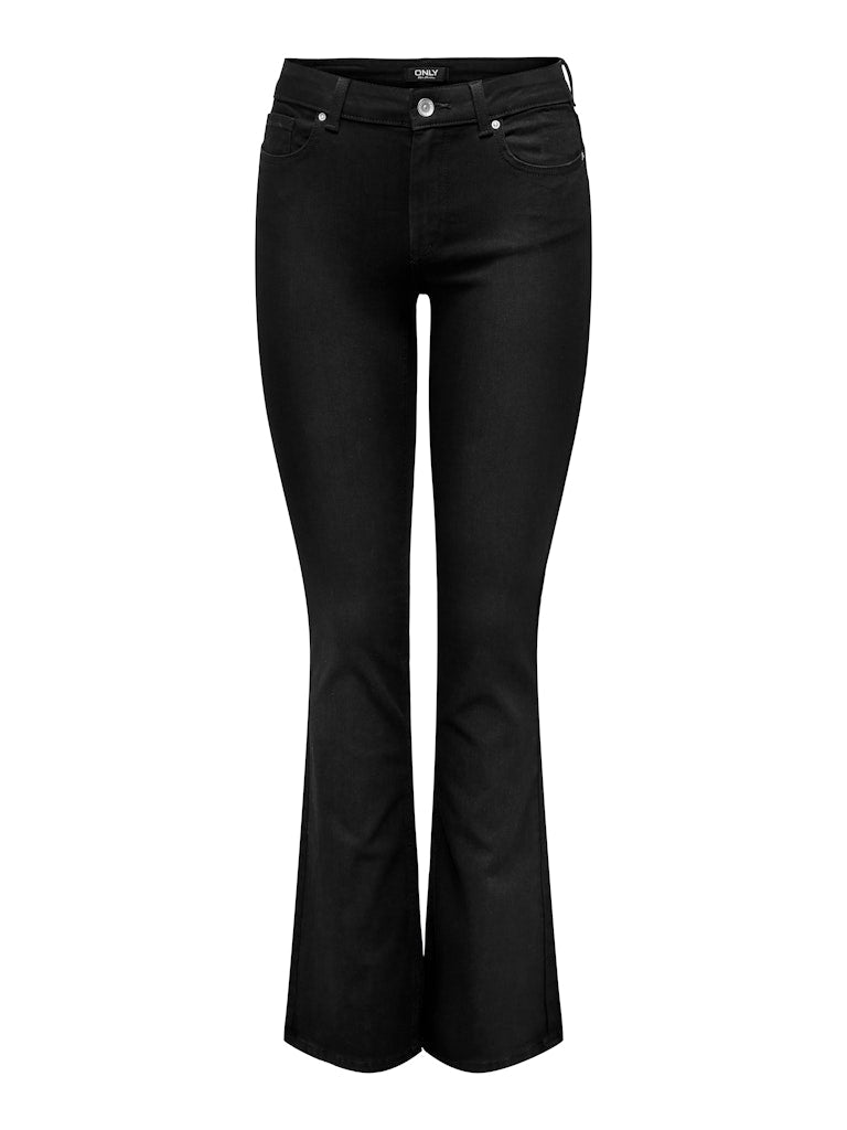 Blush Mid Waist Flared Black Denim Jeans-Front view