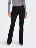 ONLY Blush Mid Waist Flared Black Denim Jeans BLACK DENIM front view