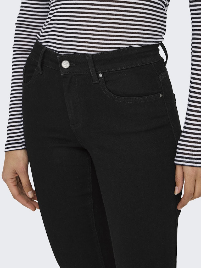 Blush Mid Waist Flared Black Denim Jeans-Front pocket view