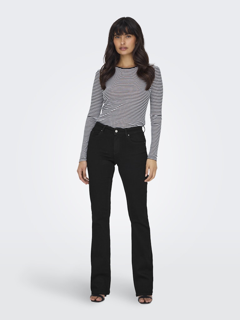 Blush Mid Waist Flared Black Denim Jeans-Full model view