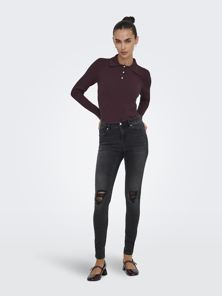 Ladies Elisa Long Sleeve Rib Polo Knit - Purple-Model Full Front View