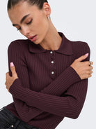 ONLY Elisa Long Sleeve Rib Polo Knit - Purple Purple detail view