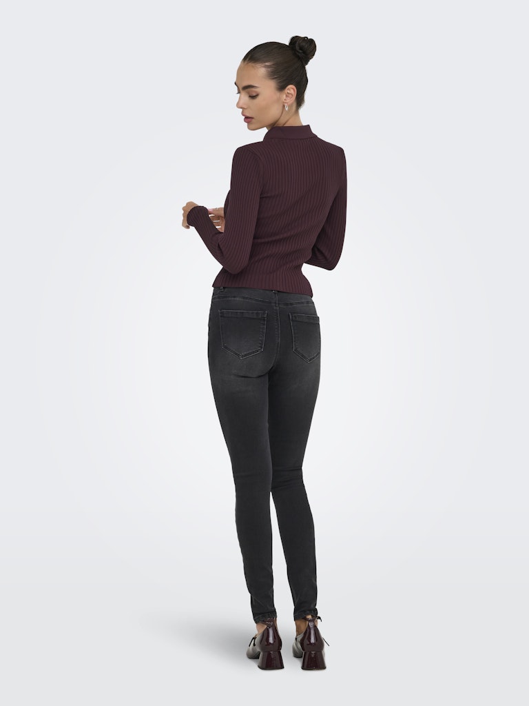 Ladies Elisa Long Sleeve Rib Polo Knit - Purple-Model Back View