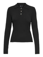 ONLY Elisa Long Sleeve Rib Polo Knit - Black BLACK back view