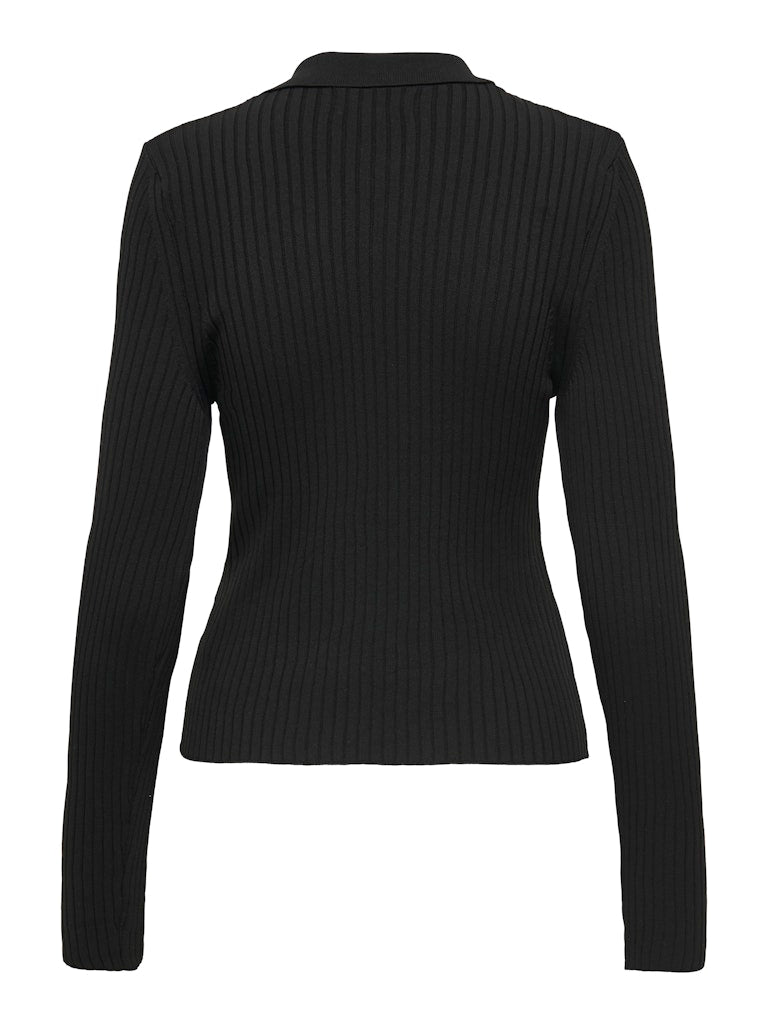 Ladies Elisa Long Sleeve Rib Polo Knit - Black-Ghost Back View