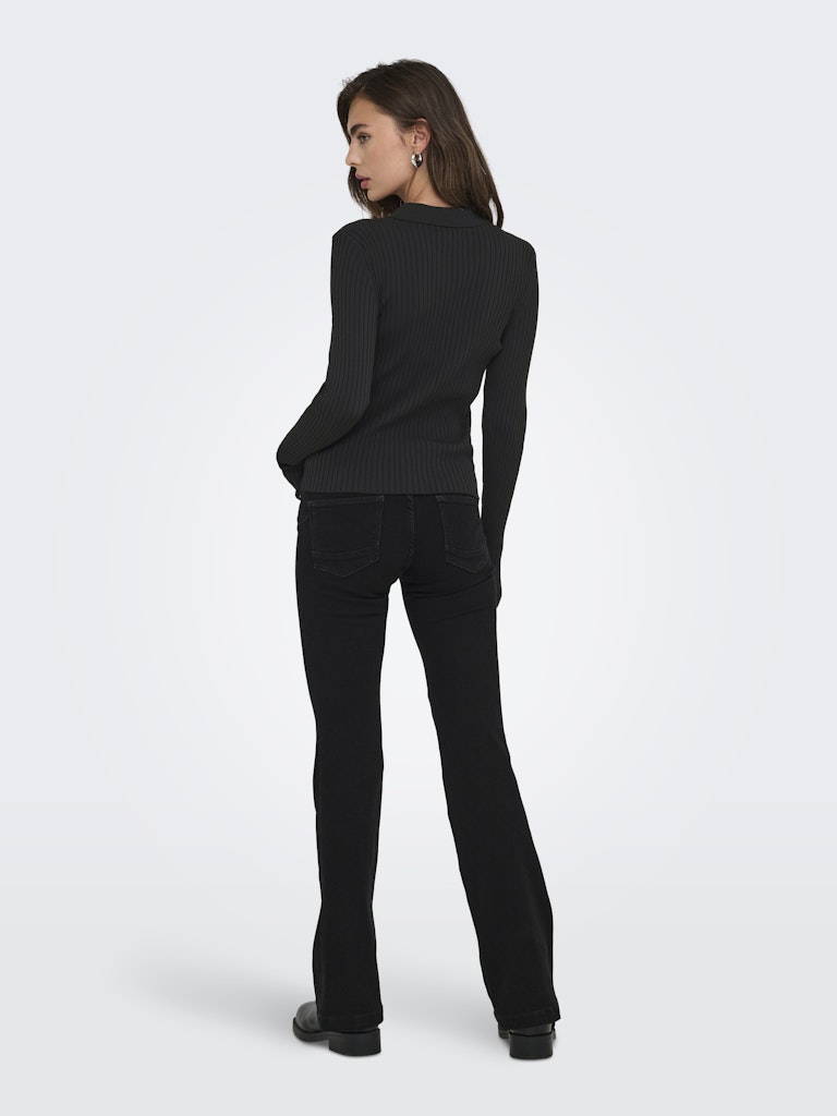 Ladies Elisa Long Sleeve Rib Polo Knit - Black-Model Back View