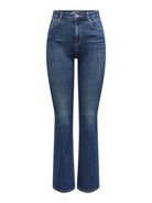 ONLY Mila High Waist Flared Denim Jeans DARK BLUE DENIM front view