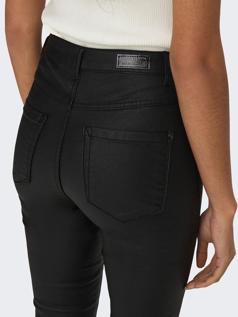 Ladies Royal Life High Waist Skinny Rock Coated Black Pants-Back Pocket View