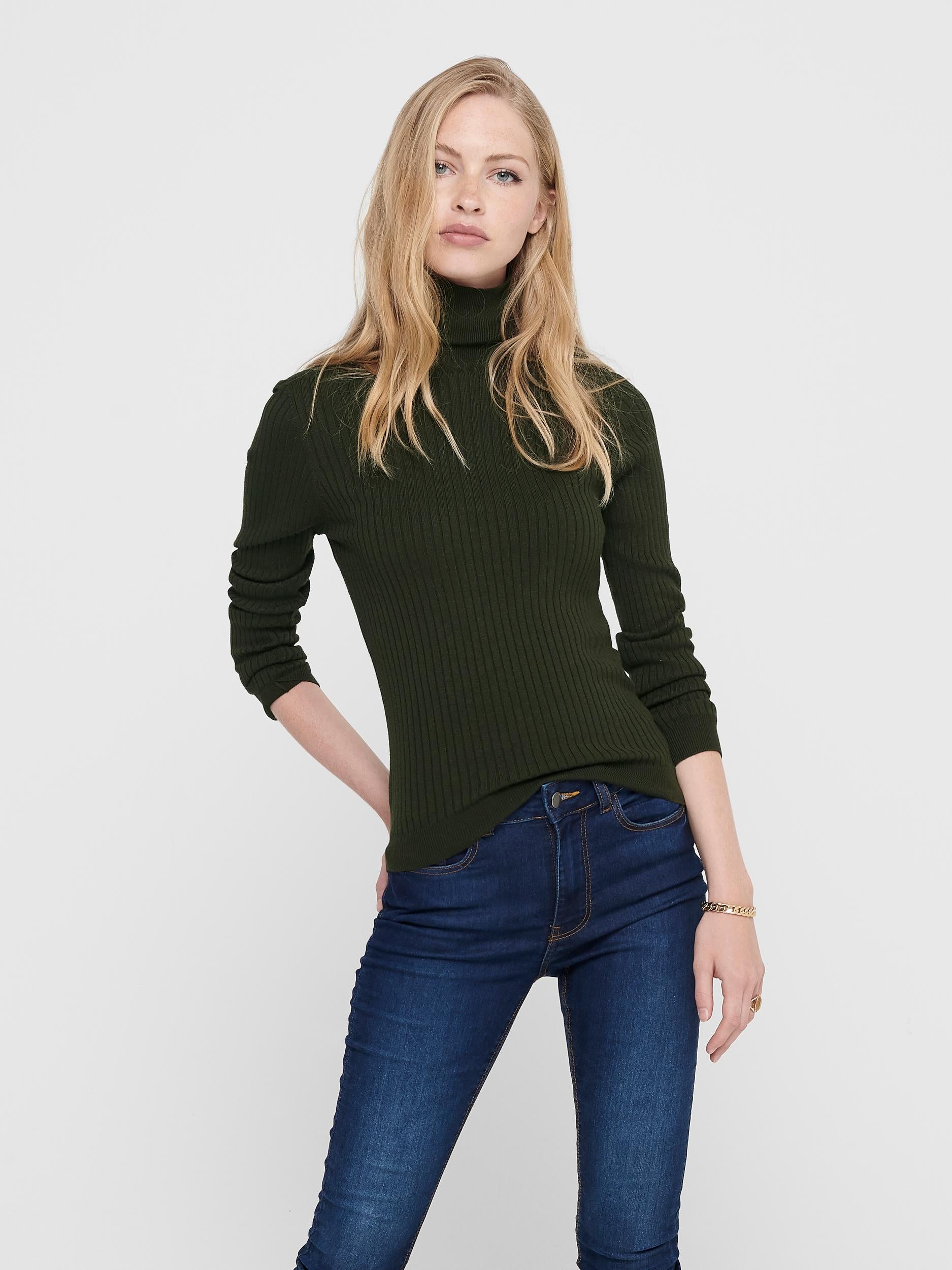 Ladies Karol Long Sleeve Rollneck Pullover Knit-Rosin-Model Front View