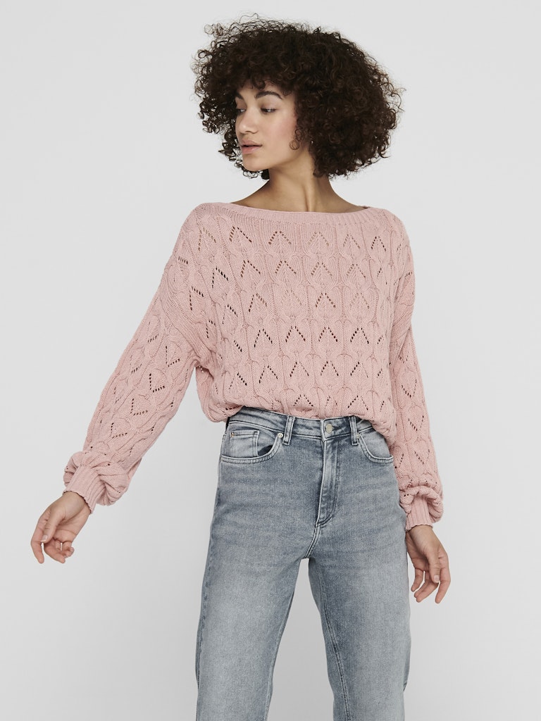 Ladies Brynn Life Structure Long Sleeve Pullover Knit-Adobe Rose-Model Front View