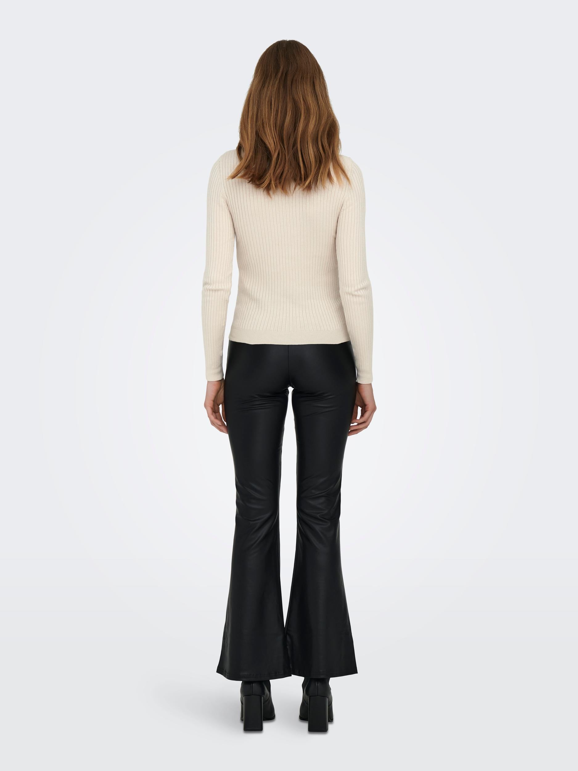 Ladies Karol Long Sleeve Rollneck Pullover Knit-Pumice Stone-Model Back View