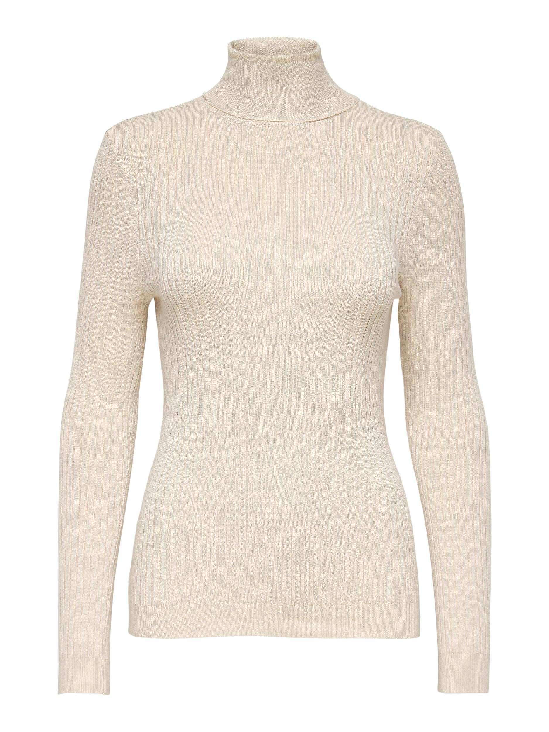 Ladies Karol Long Sleeve Rollneck Pullover Knit-Pumice Stone-Ghost Front View