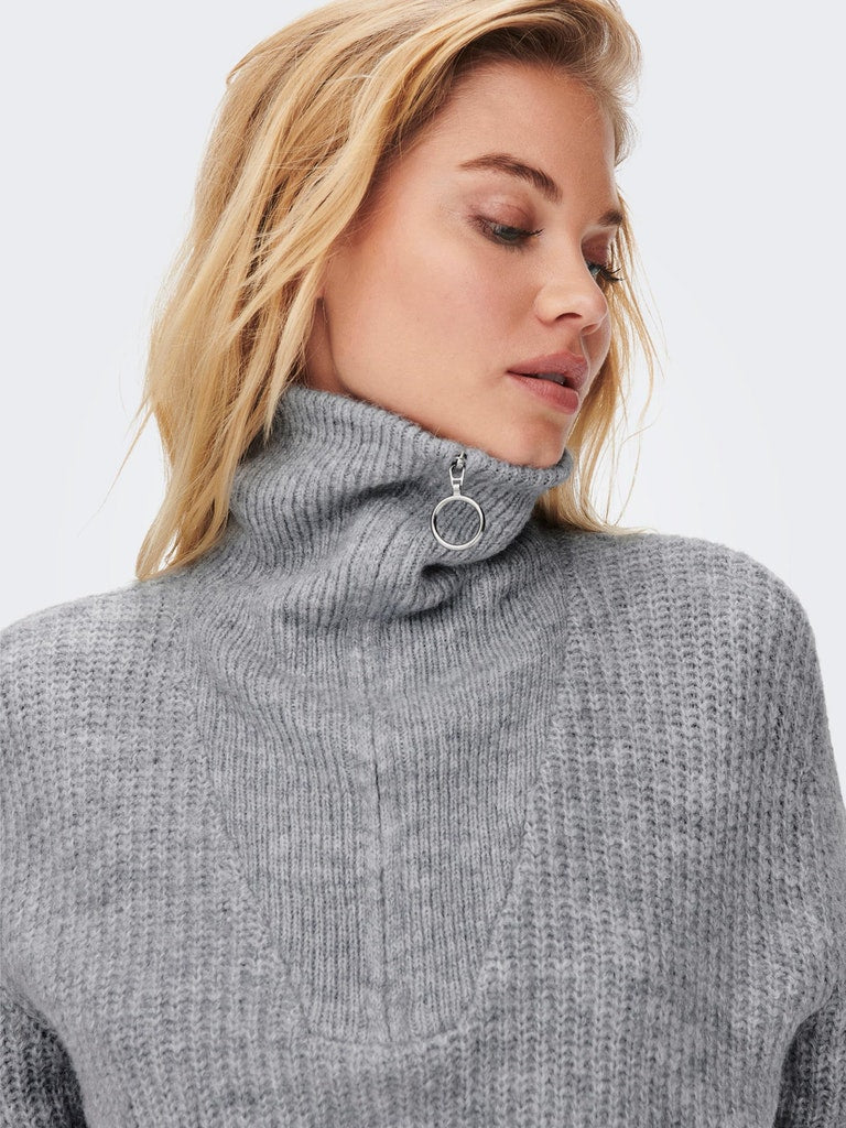 Ladies Baker Long Sleeve Zip Pullover Knit-Light Grey Melange-Zip View