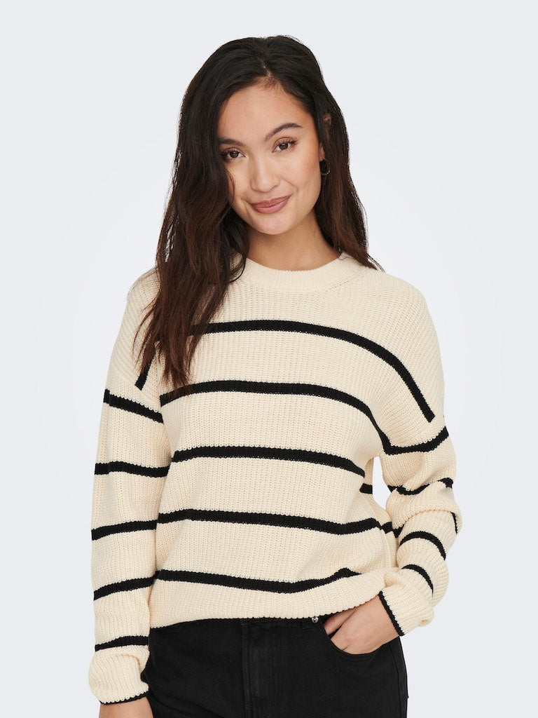 Ladies Pernille Long Sleeve Stripe O-neck Pumice Stone Knit-Front View