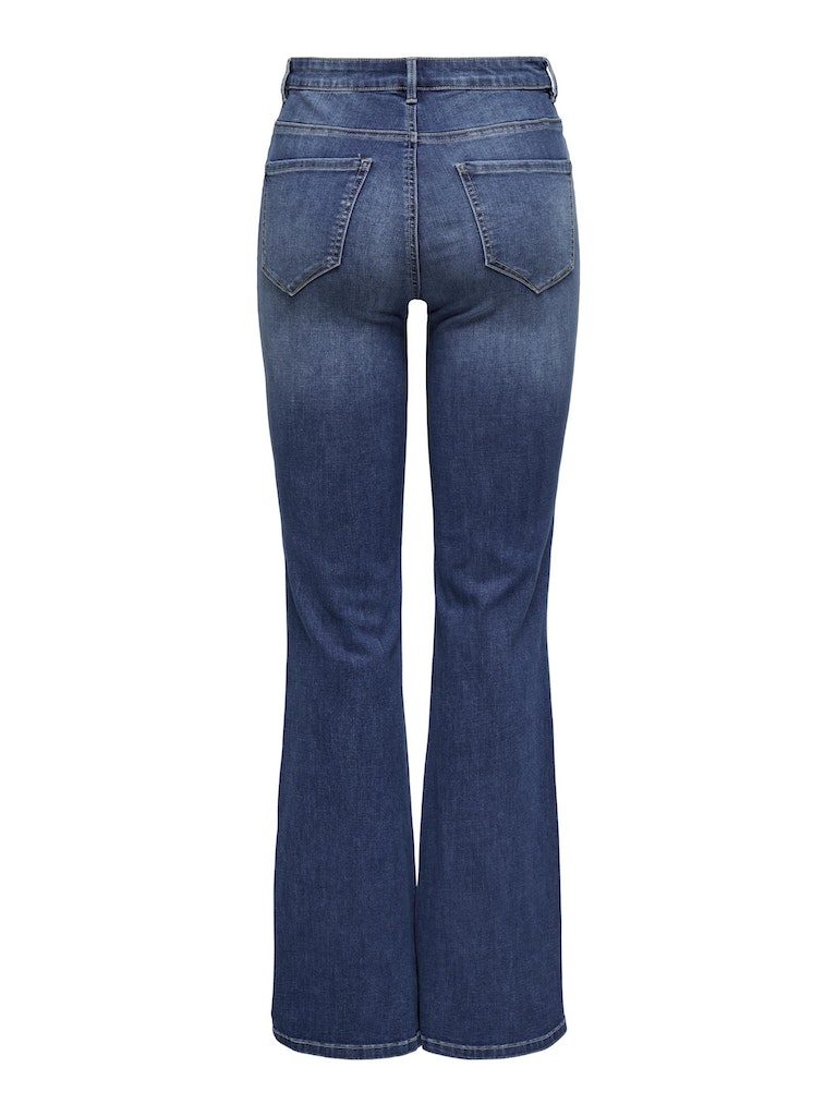 Ladies Rose High Waist Retro Flared Denim Jeans-Medium Blue Denim-Back View