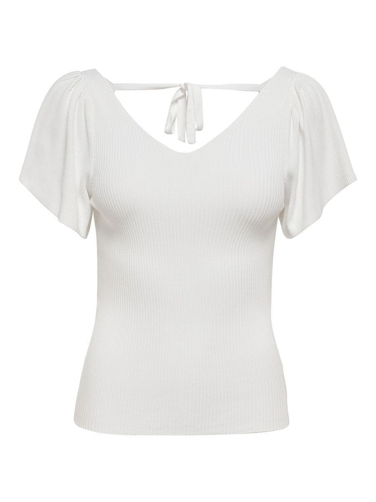 Ladies Leelo Short Sleeve Back Pullover Knit-Eggnog-Front View