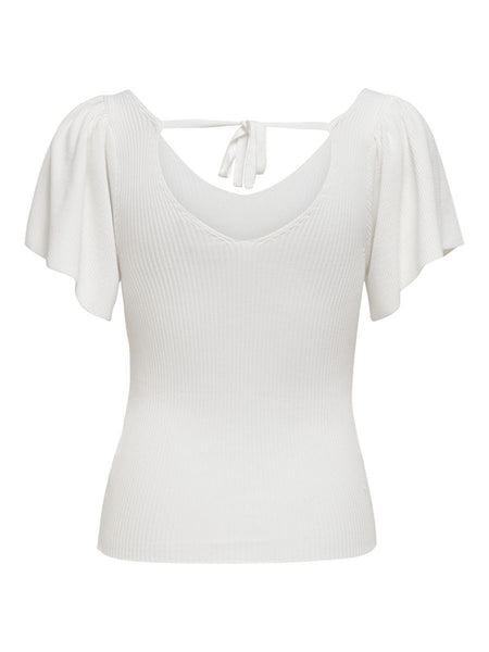 Ladies Leelo Short Sleeve Back Pullover Knit-Eggnog-Back View