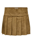 ONLY Tulip Faux Suede Pleat Skirt Cognac front view