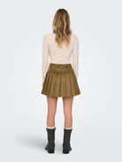 ONLY Tulip Faux Suede Pleat Skirt Cognac flat front view