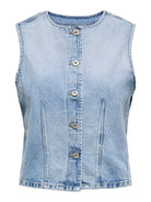 ONLY Aya Sleeveless Fitted Denim Vest-Light Blue Denim Light Blue Denim detail view