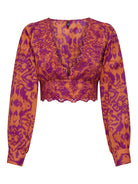 ONLY Lou Life Emb Long Sleeve V-Neck Short Top-Tigerlily Tigerlily front view