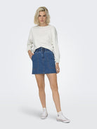 ONLY Sitta Long Sleeve 2-Way Twist O-Neck Sweatshirt-Cloud Dancer Cloud Dancer model front view