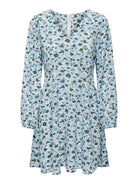 ONLY Nova Life V-Neck Long Sleeve Liva Mini Dress-Cashmere Blue Cashmere Blue model front view