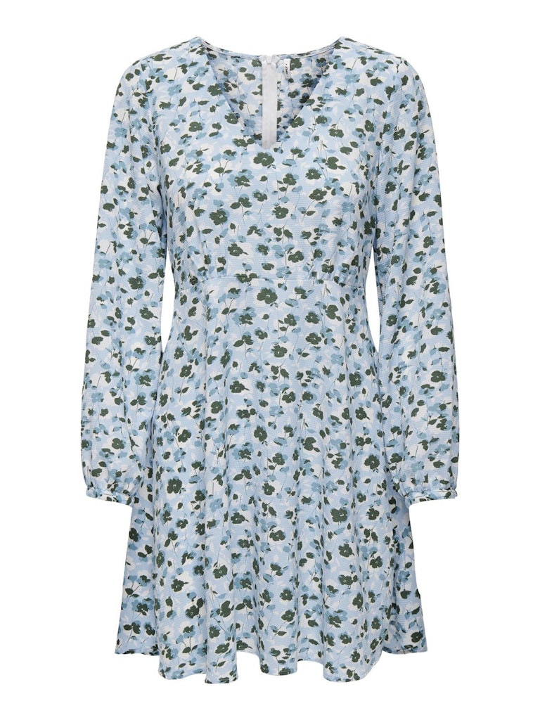 ONLY Nova Life V-Neck Long Sleeve Liva Mini Dress-Cashmere Blue Cashmere Blue model front view