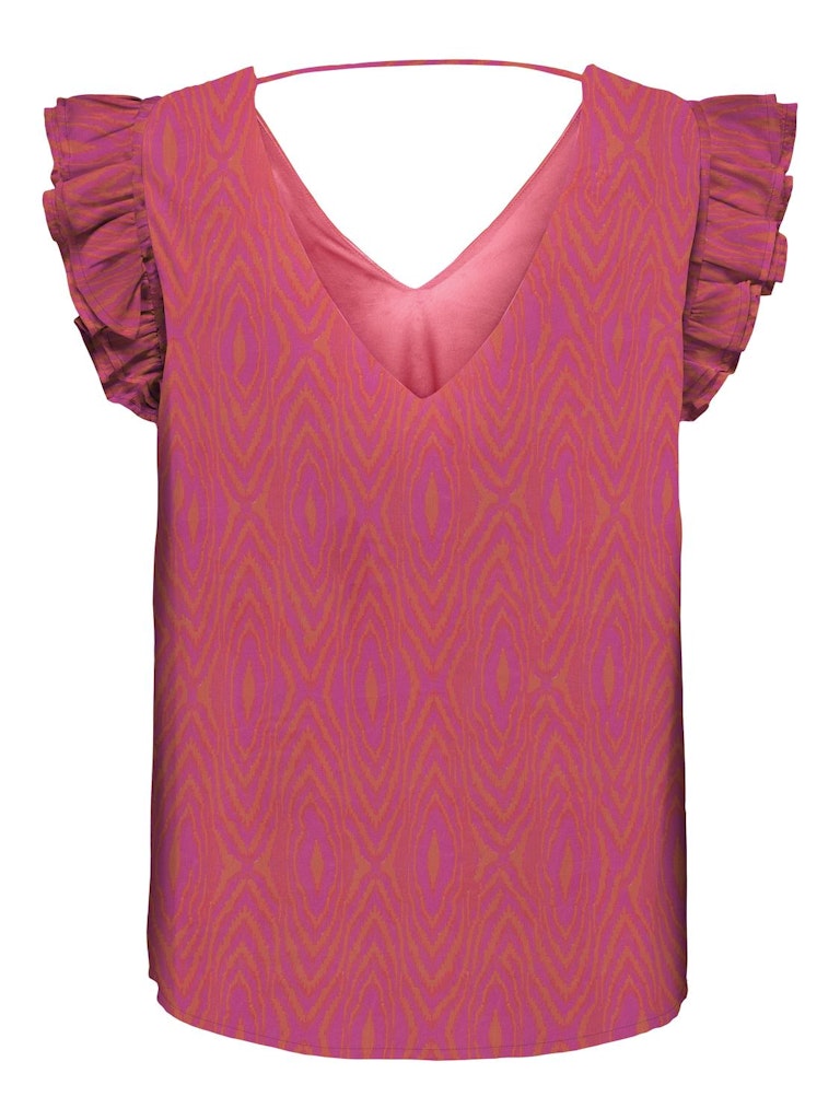 Ladies Star Life Short Sleeve Frill String Top-Fuchsia Purple-Front View
