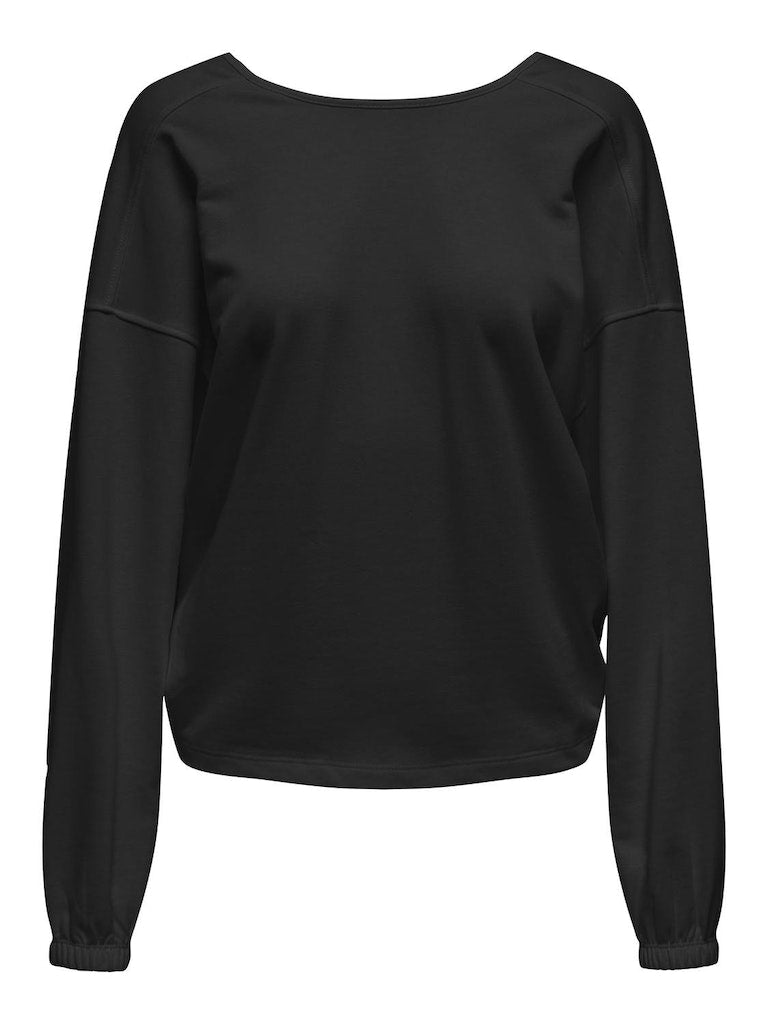 Ladies Sitta Long Sleeve 2-Way Twist O-Neck Sweatshirt-Black-Front View