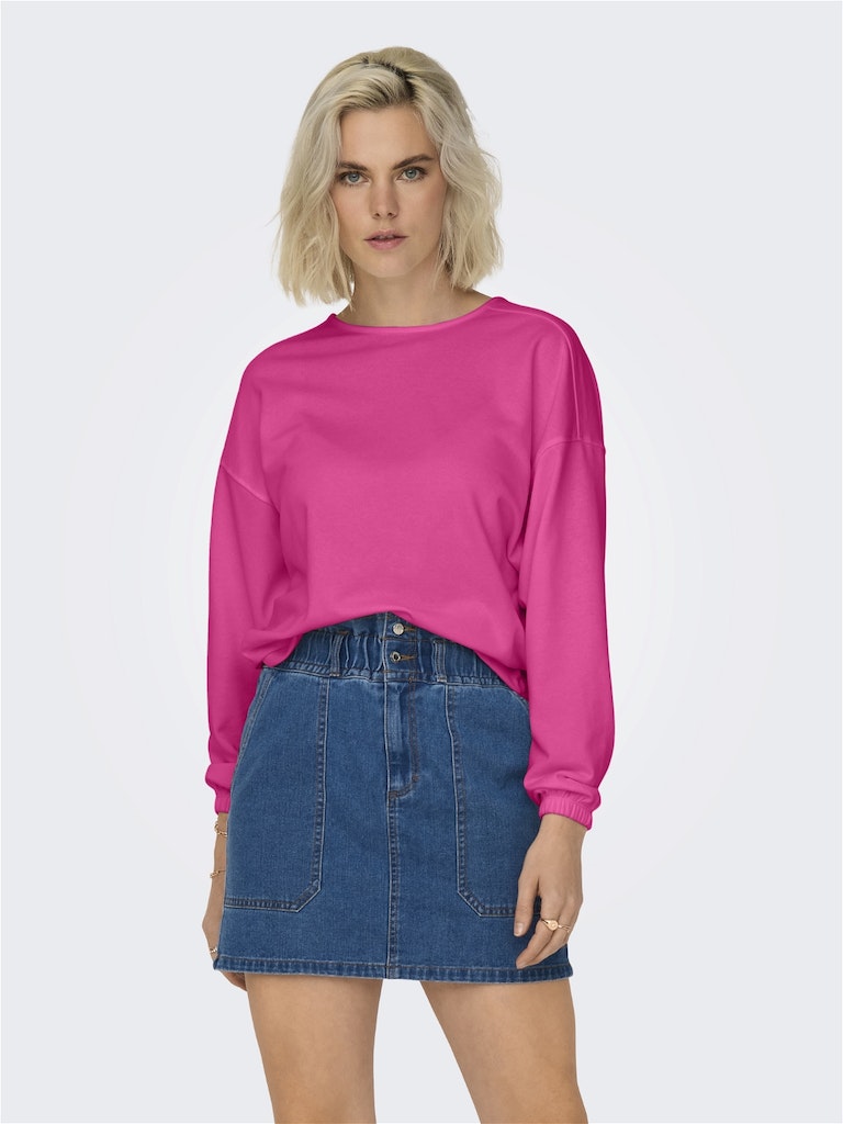 Ladies Sitta Long Sleeve 2-Way Twist O-Neck Sweatshirt-Raspberry Rose-Model Front View