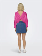 ONLY Sitta Long Sleeve 2-Way Twist O-Neck Sweatshirt-Raspberry Rose Raspberry Rose model front view