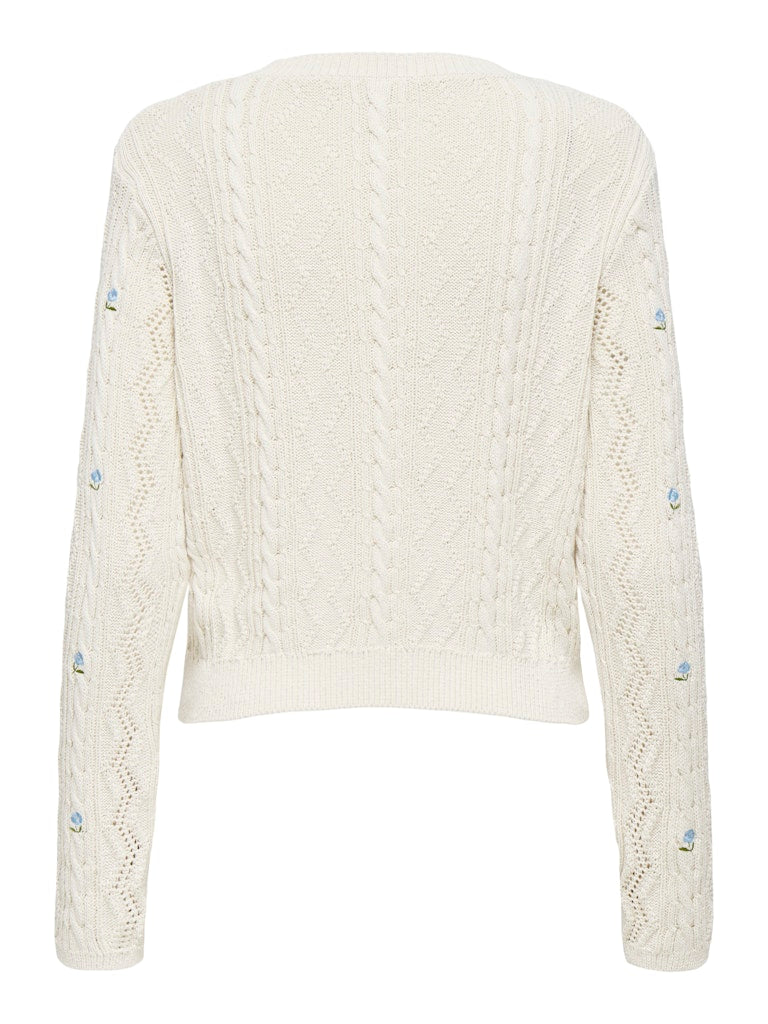 Ladies Rita Life Long Sleeve Cable Knit - Ecru Cashmere / Blue Flower-Back View