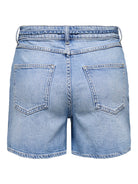 ONLY Gianna Mid Waist Belted Denim Shorts-Light Blue Denim Light Blue Denim back view