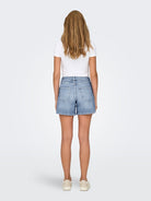 ONLY Gianna Mid Waist Belted Denim Shorts-Light Blue Denim Light Blue Denim detail view