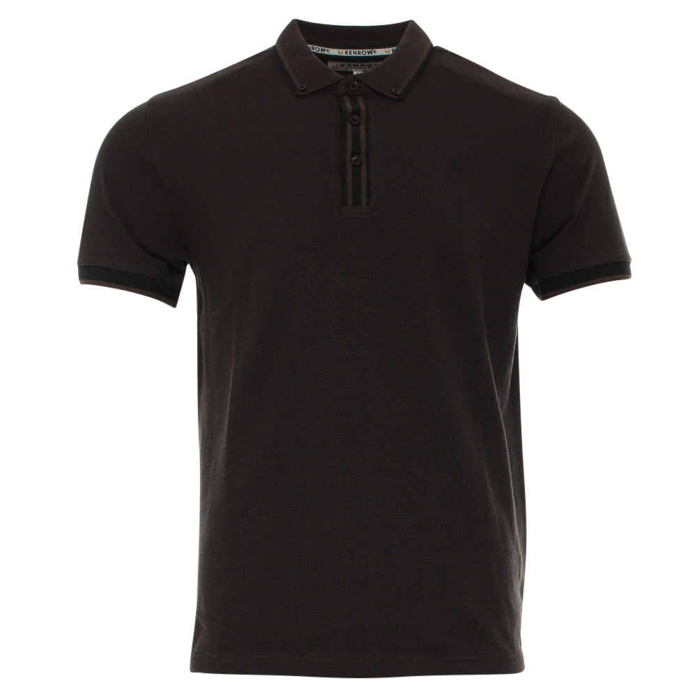 Kenrow Otto Polo in khaki, front view with buttoned placket and ribbed collar