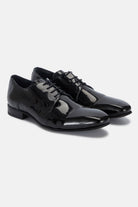 Side view of the David black patent tuxedo shoe by Benetti