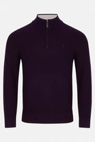 Benetti Oliver Plum 1/4 Zip knit sweater, front view, with half-zip collar and long sleeves.