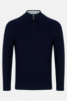 Benetti Oliver Navy 1/4 Zip knit jumper, front view, with quarter-zip collar and long sleeves