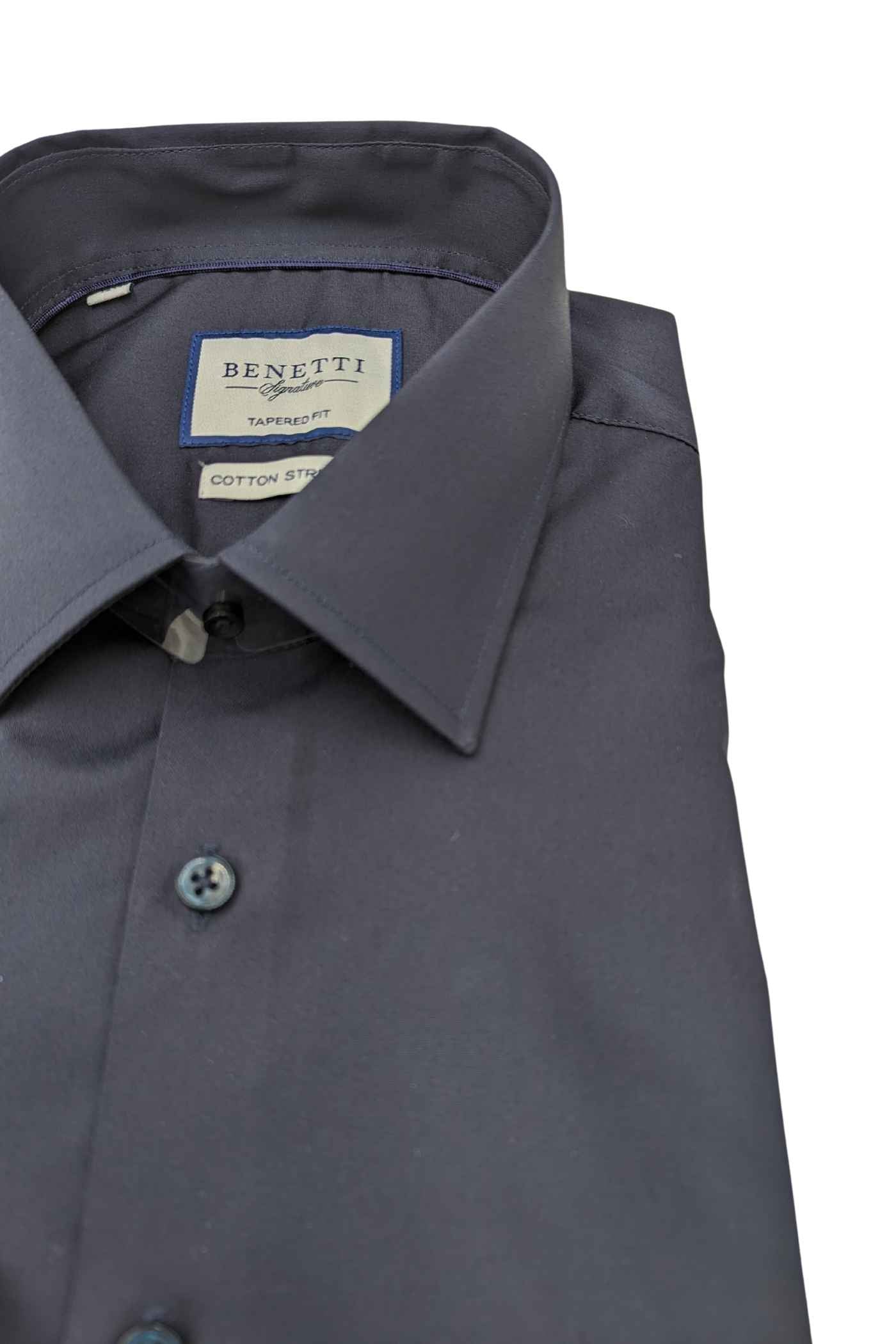 BENETTI Oscar Tapered Fitted Navy Shirt Navy model front view