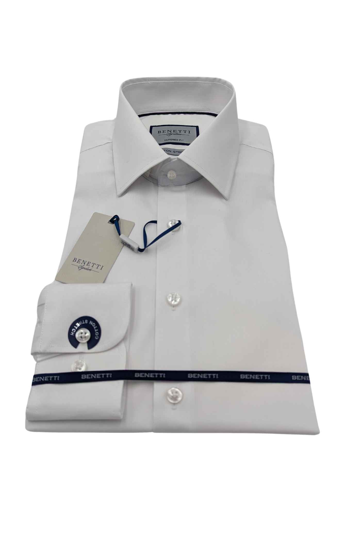 BENETTI Oscar Tapered Fitted White Shirt White model front view